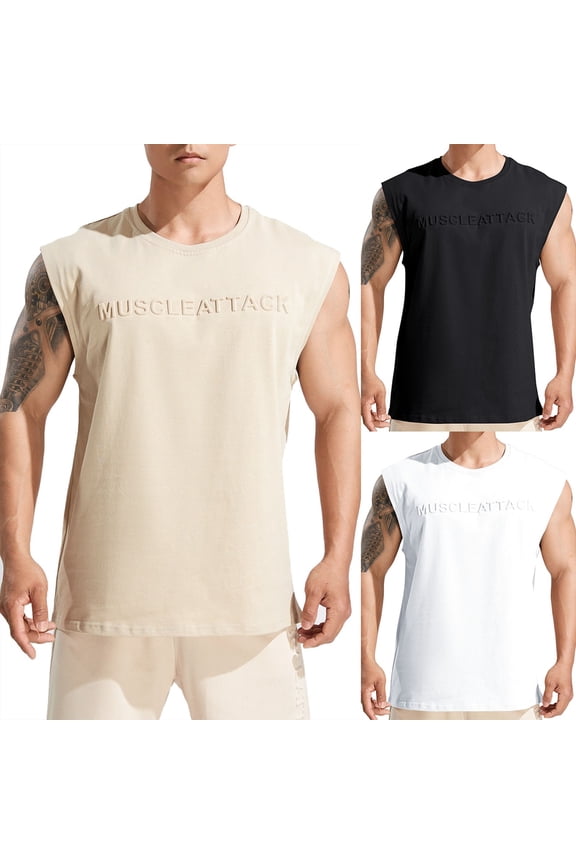 Mens Workout Tank Tops Running Fitness Heavyweight Sleeveless Tee Shirts Wide Shoulder Sports Quick Dry Muscle Tops Beige XL