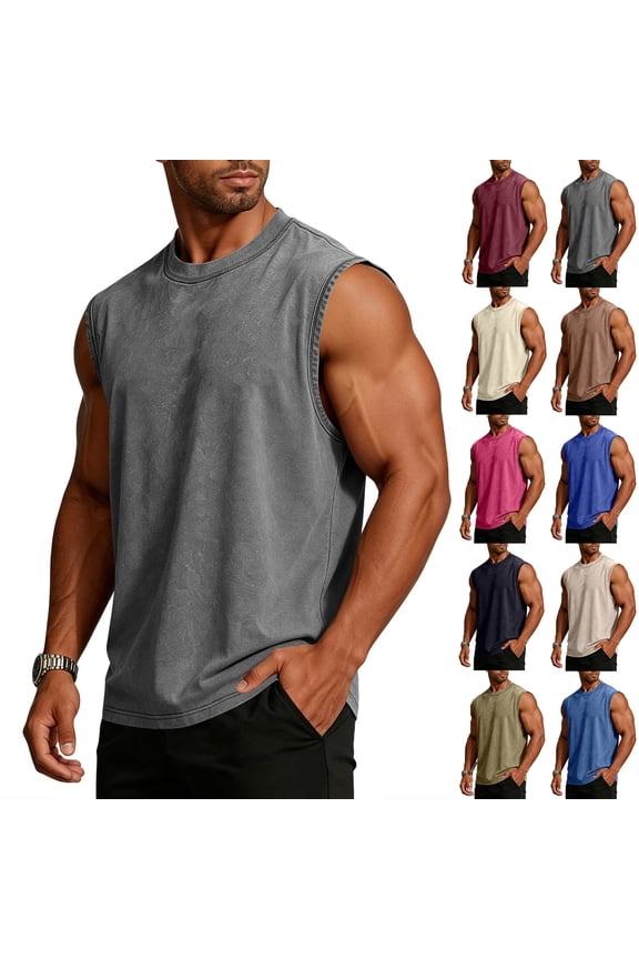 Mens Workout Tank Tops Sleeveless T Shirts Men Muscle Shirt Gym Tee Shirts Running Loose Fit Tees Gray M