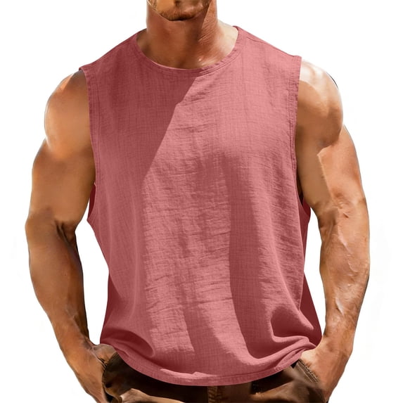 Mens Workout Tank Tops Sleeveless Tee Shirts Men Gym Running Beach Loose Tee Oversized Sweatshirt Solid Color Lightweight Linen Shirt