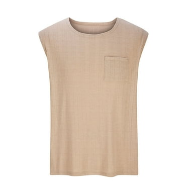 Mens Workout Tank Tops Solid Knitted Fabric Sleeveless T-Shirts Slim Fit Gym Athletic Jogging Running,Fitness Training Muscle Outdoor Tees Shirts with Pocket