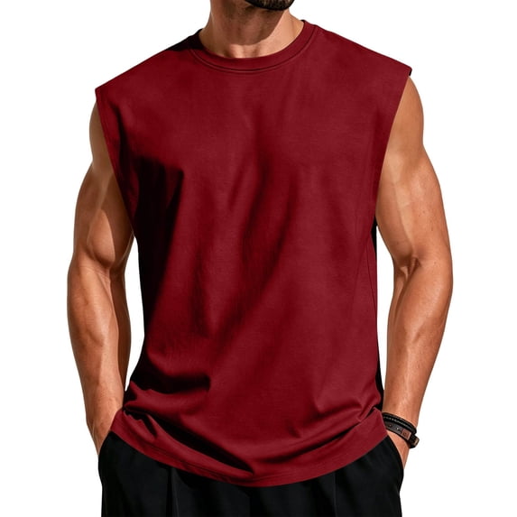 Mens Workout Tank Tops Summer Sleeveless Tee Shirts Casual Stylish Gym Muscle Shirt Loose Fit for Basketball Wine XXL