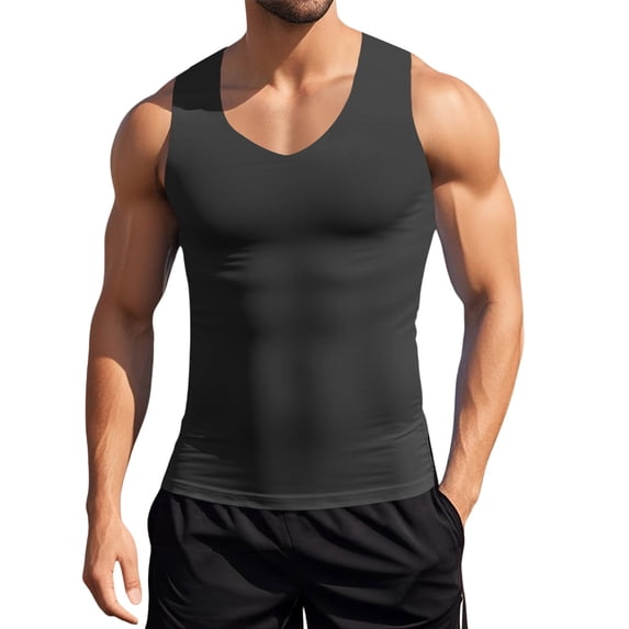 Mens Workout Tank Tops V Neck Sleeveless Slim Fit Bodybuilding Fitness Muscle Shirts Casual Basic Summer Beach Tops Black, Size XXL