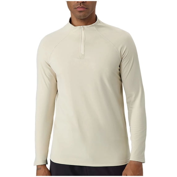 Mens Workout Tops Long Sleeve Slim Fit Quarter Zip Quick-Dry Active Sports Shirts Running Pullover Fall Sweatshirt (2XL, Beige)