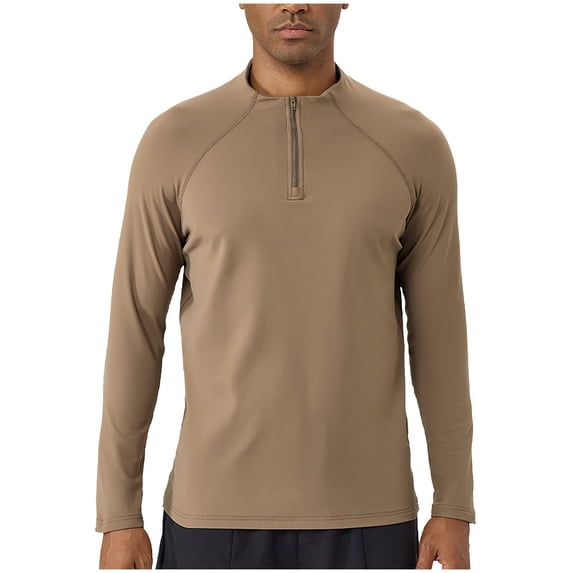 Mens Workout Tops Long Sleeve Slim Fit Quarter Zip Quick-Dry Active Sports Shirts Running Pullover Fall Sweatshirt (M, Brown)