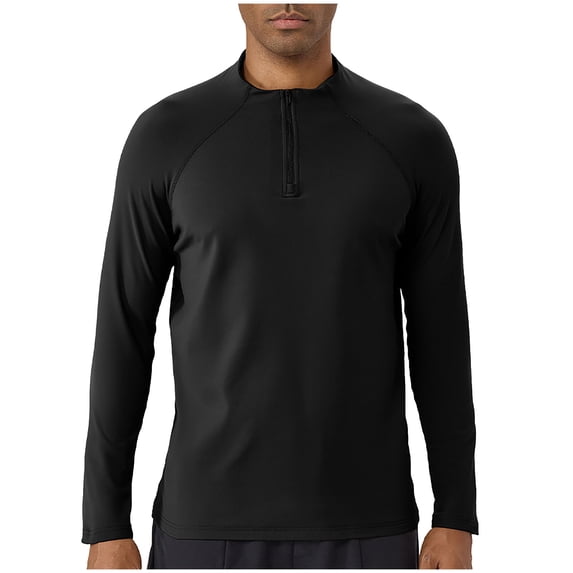 Mens Workout Tops Long Sleeve Slim Fit Quarter Zip Quick-Dry Active Sports Shirts Running Pullover Fall Sweatshirt (S, Black)