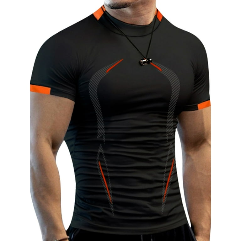 Mens Muscle T Shirt Fitness Sports Gym Workout Quick Dry Slim Fit Short Sleeve Tee Tops Black 3XL