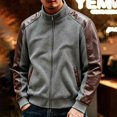 thumbnail image 1 of Mens Workwear Jackets Long Sleeve Full Zipper Stand Up Collar Fashion Vintage Fall Jacket with Pockets Gray XL, 1 of 7