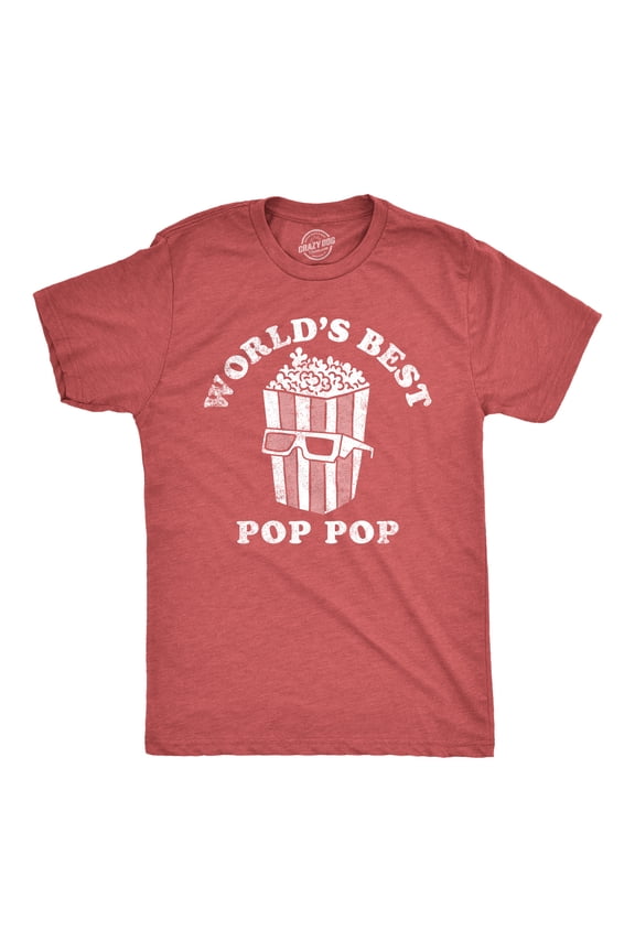 Mens Worlds Best Pop Pop T Shirt Funny Father's Day Gift Movie Popcorn Lovers Tee for Guys Graphic Tees