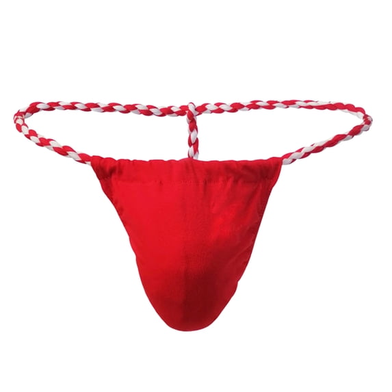 Mens Woven Rope Thong Breathable Underwear Comfortable Low Rise T Back Bikini Briefs, M, Red