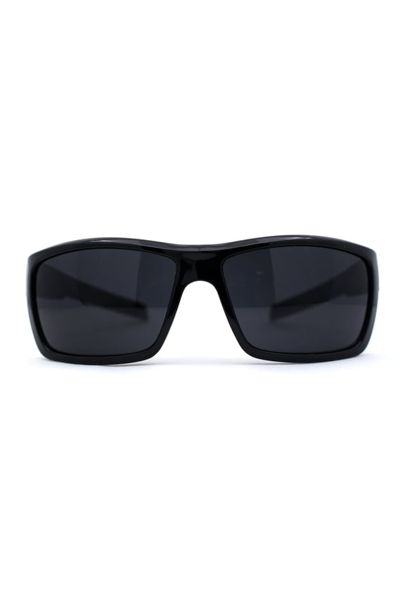 Mens Wrap Around Rectangle Biker Plastic Sunglasses Black Blue Flame