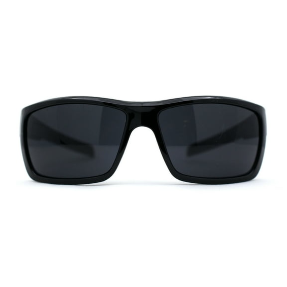 Mens Wrap Around Rectangle Biker Plastic Sunglasses Shiny Black