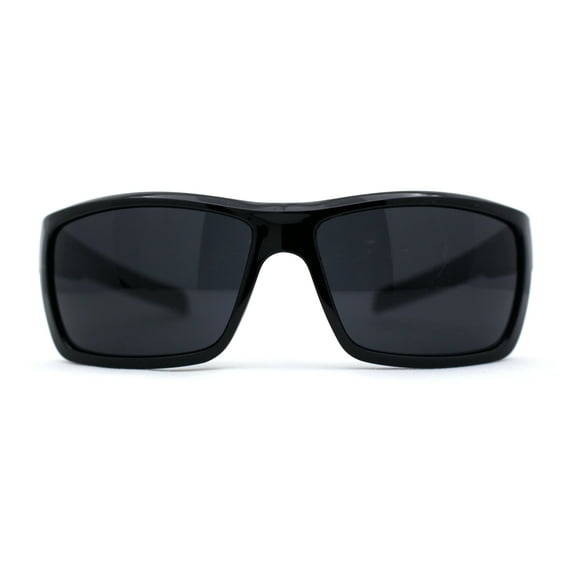 Mens Wrap Around Rectangle Biker Plastic Sunglasses Shiny Black
