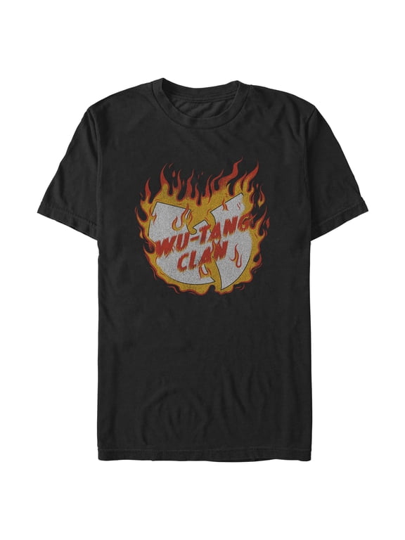 Mens Wu-Tang Clan Distressed Logo on Fire T Shirt