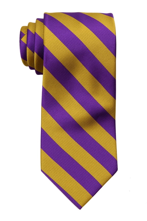 Mens XL Long College Striped Necktie Ties - Purple Gold