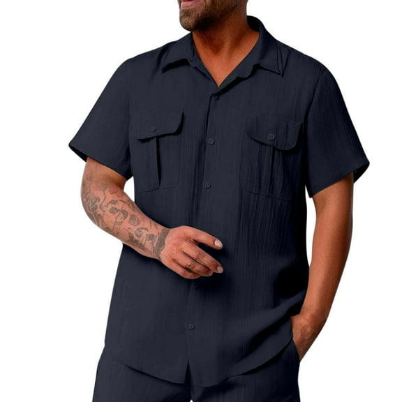 Mens Xl Tall T Shirts Cotton T Shirts Men's Guayabera Shirts Button Down Short Sleeve Cuban Shirt Summer Casual Lightweight Breathable Top Vacation Outfit