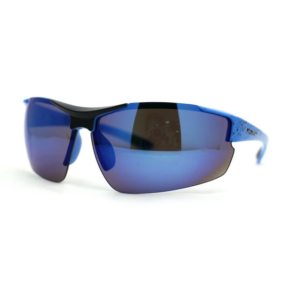 Mens Xloop 80s Color Mirror Half Rim Sport Plastic Sunglasses Blue Mirror