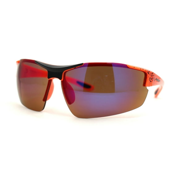 Mens Xloop 80s Color Mirror Half Rim Sport Plastic Sunglasses Orange Blue Mirror