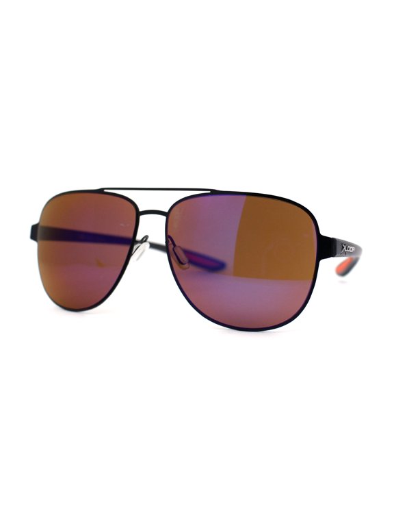 Mens Xloop 90s Classic Officer Cop Sport Rectangle Metal Sunglasses Black Orange Purple Mirror