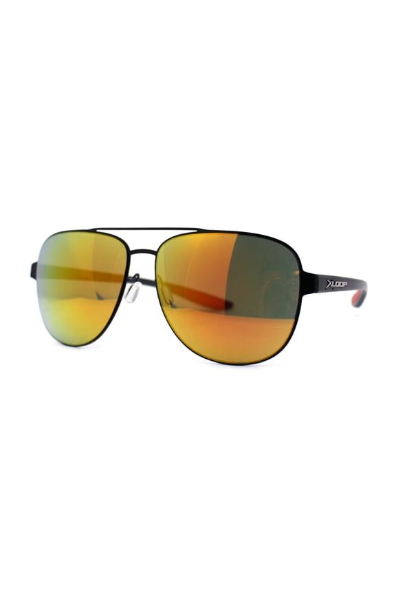 Mens Xloop 90s Classic Officer Cop Sport Rectangle Metal Sunglasses Black Red Orange Mirror