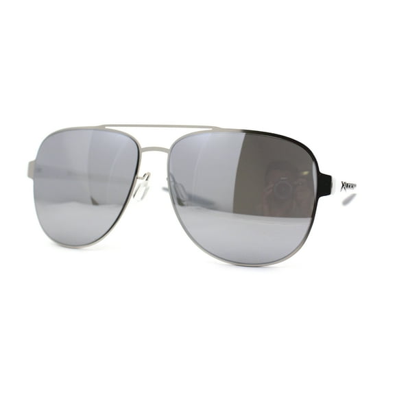 Mens Xloop 90s Classic Officer Cop Sport Rectangle Metal Sunglasses Silver White Silver Mirror
