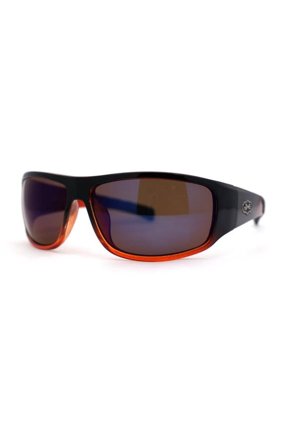 Mens Xloop Classic 90s Sport Wrap Plastic Sunglasses Black Orange Blue Mirror