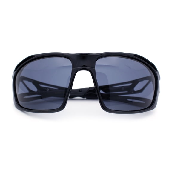 Mens Xloop Classic Mirror Lens Rectangle Wrap Biker Style Plastic Sunglasses All Black