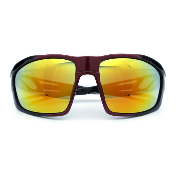 Mens Xloop Classic Mirror Lens Rectangle Wrap Biker Style Plastic Sunglasses Black Red - Orange Mirror