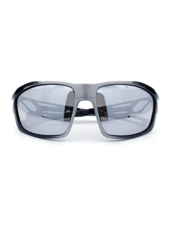 Mens Xloop Classic Mirror Lens Rectangle Wrap Biker Style Plastic Sunglasses Black Silver - Silver Mirror