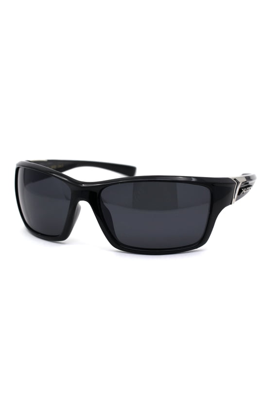 Mens Xloop Color Mirror Warp Rectangular Sport Plastic Sunglasses Shiny Black