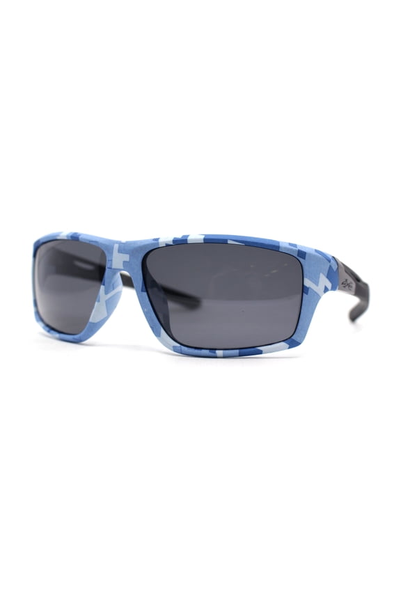 Mens Xloop Digital Camo Print Rectangle Wrap Sport Sunglasses Blue - Black