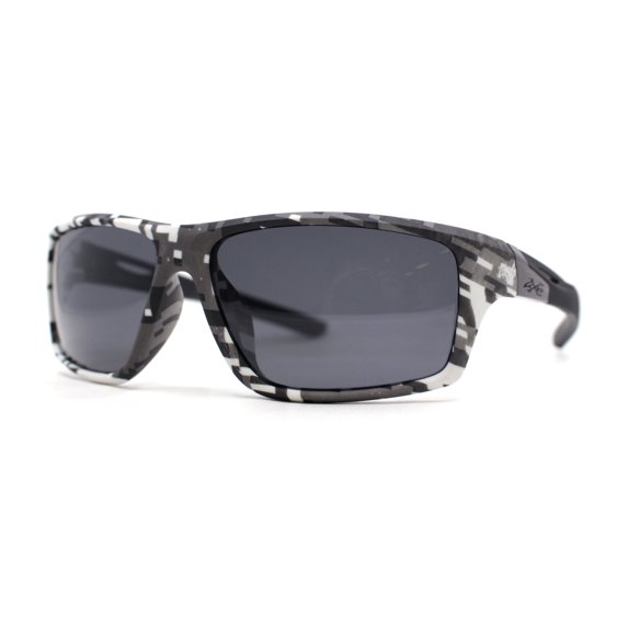 Mens Xloop Digital Camo Print Rectangle Wrap Sport Sunglasses Grey - Black