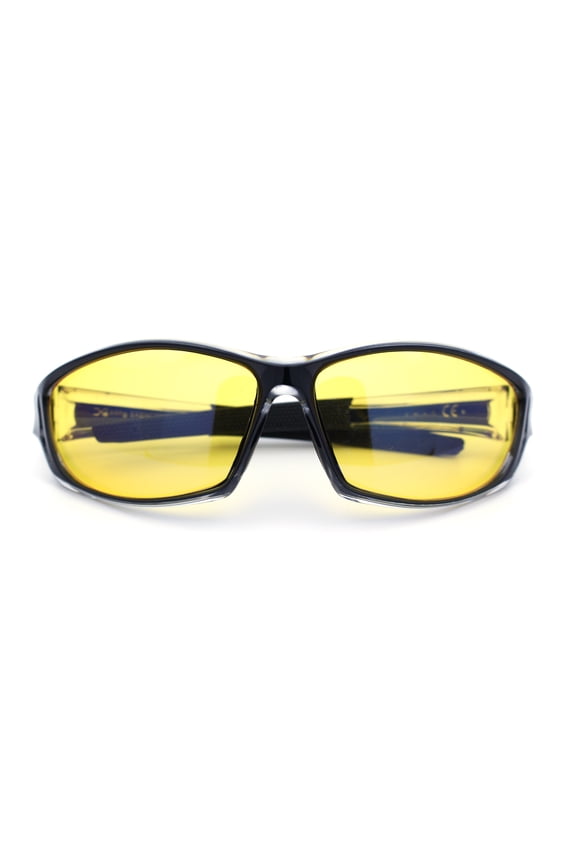 Mens Xloop HD Night Driving Yellow Lens Wrap Biker Style Plastic Sunglasses Black Clear