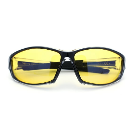 Mens Xloop HD Night Driving Yellow Lens Wrap Biker Style Plastic Sunglasses Black Clear