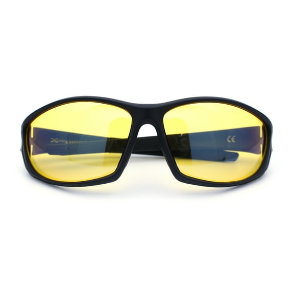 Mens Xloop HD Night Driving Yellow Lens Wrap Biker Style Plastic Sunglasses Matte Black