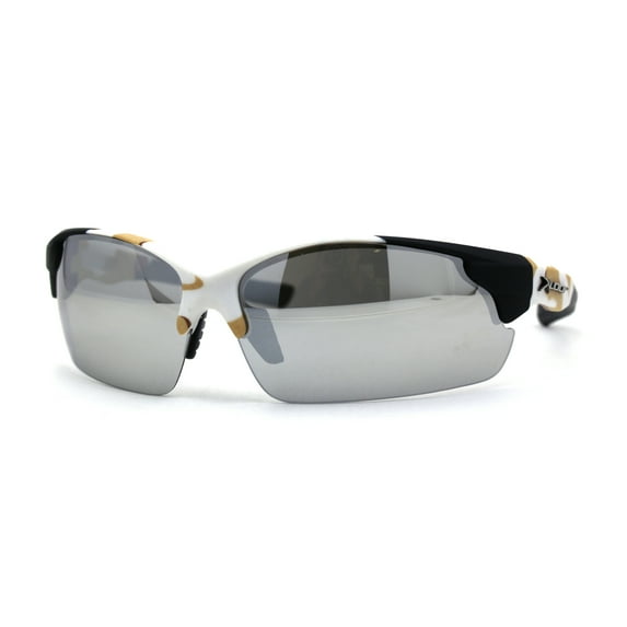 Mens Xloop Hunters Camo Half Rim Plastic Sunglasses White Beige Silver Mirror