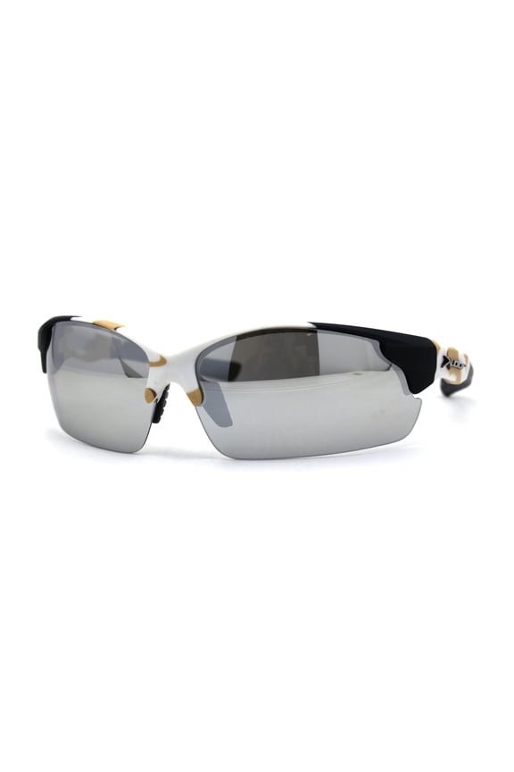 Mens Xloop Hunters Camo Half Rim Plastic Sunglasses White Beige Silver Mirror