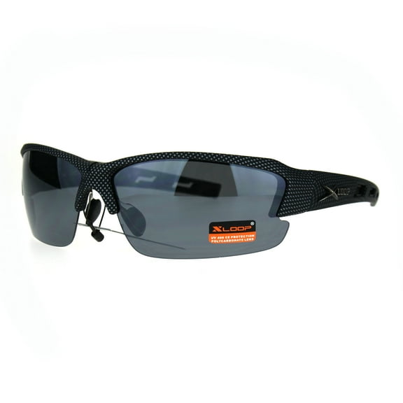 Mens Xloop Rectangular Half Rim Baseball Sport Plastic Sunglasses All Black