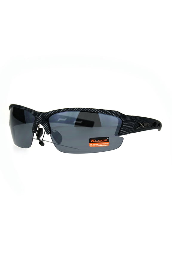 Mens Xloop Rectangular Half Rim Baseball Sport Plastic Sunglasses All Black