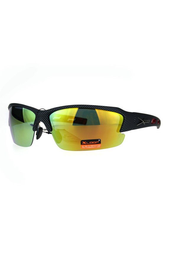 Mens Xloop Rectangular Half Rim Baseball Sport Plastic Sunglasses Orange Mirror Red