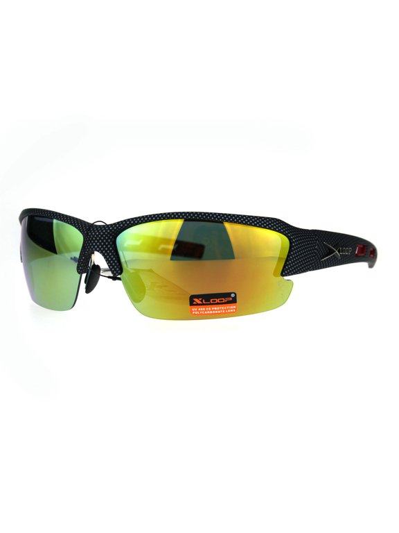Mens Xloop Rectangular Half Rim Baseball Sport Plastic Sunglasses Orange Mirror Red