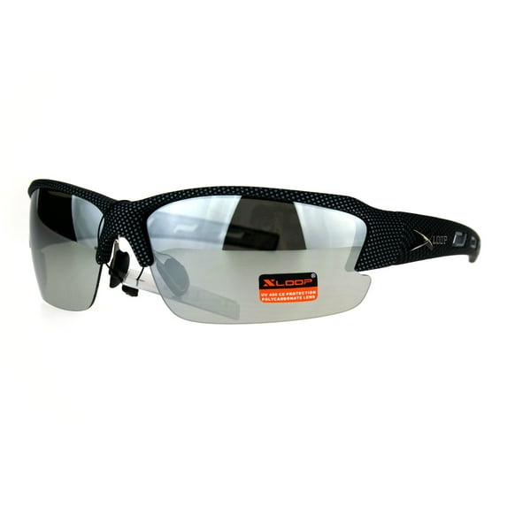Mens Xloop Rectangular Half Rim Baseball Sport Plastic Sunglasses Silver Mirror Grey