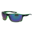 thumbnail image 1 of Mens Xloop Sport Rectangular Warp Large Plastic Sunglasses Black Green Teal Mirror, 1 of 4