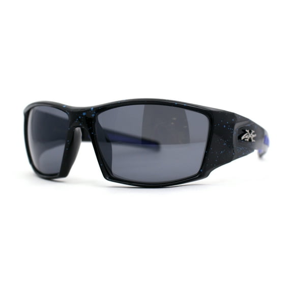 Mens Xloop Thick Temple Sport Biker Wrap Sunglasses Black Blue Black