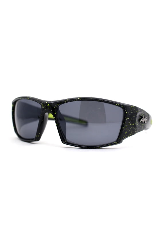 Mens Xloop Thick Temple Sport Biker Wrap Sunglasses Black Green Black