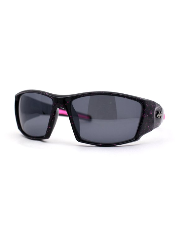 Mens Xloop Thick Temple Sport Biker Wrap Sunglasses Black Pink Black
