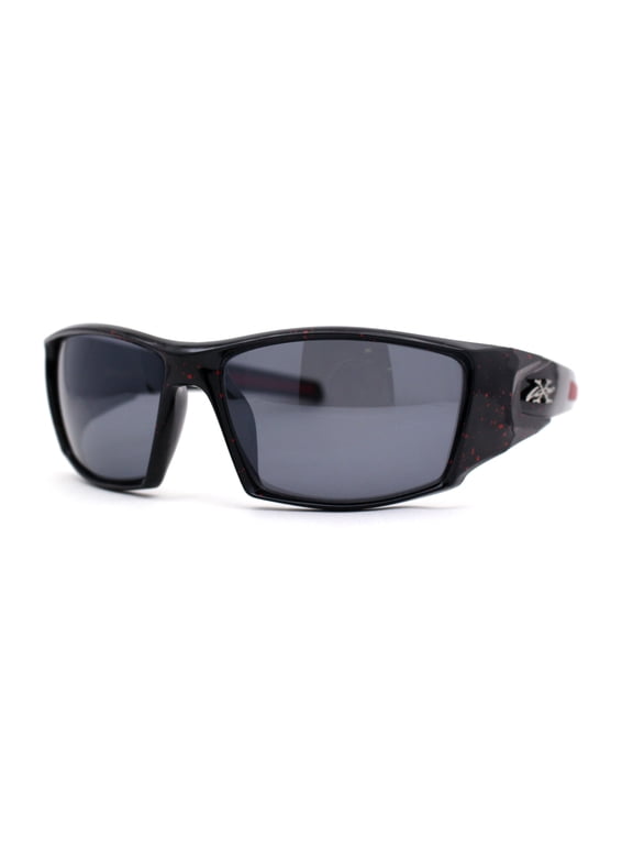Mens Xloop Thick Temple Sport Biker Wrap Sunglasses Black Red Black