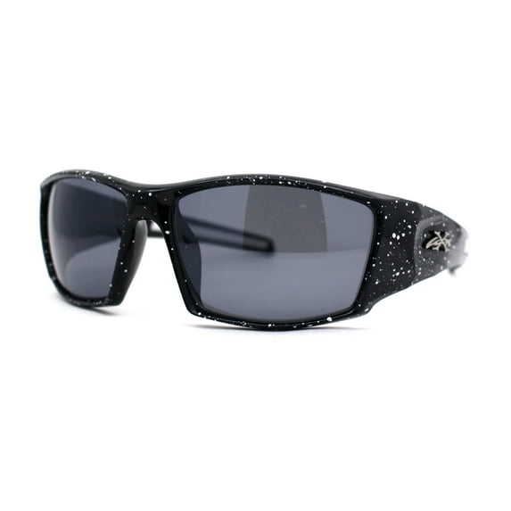 Mens Xloop Thick Temple Sport Biker Wrap Sunglasses Black White Black