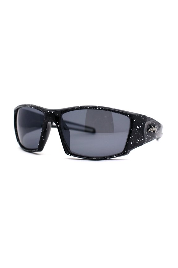 Mens Xloop Thick Temple Sport Biker Wrap Sunglasses Black White Black