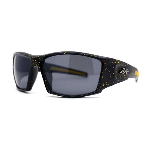 Mens Xloop Thick Temple Sport Biker Wrap Sunglasses Black Yellow Black