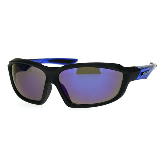 Mens Xloop Warp Around Rectangular Sport Running Sunglasses Matte Black Blue Blue Mirror